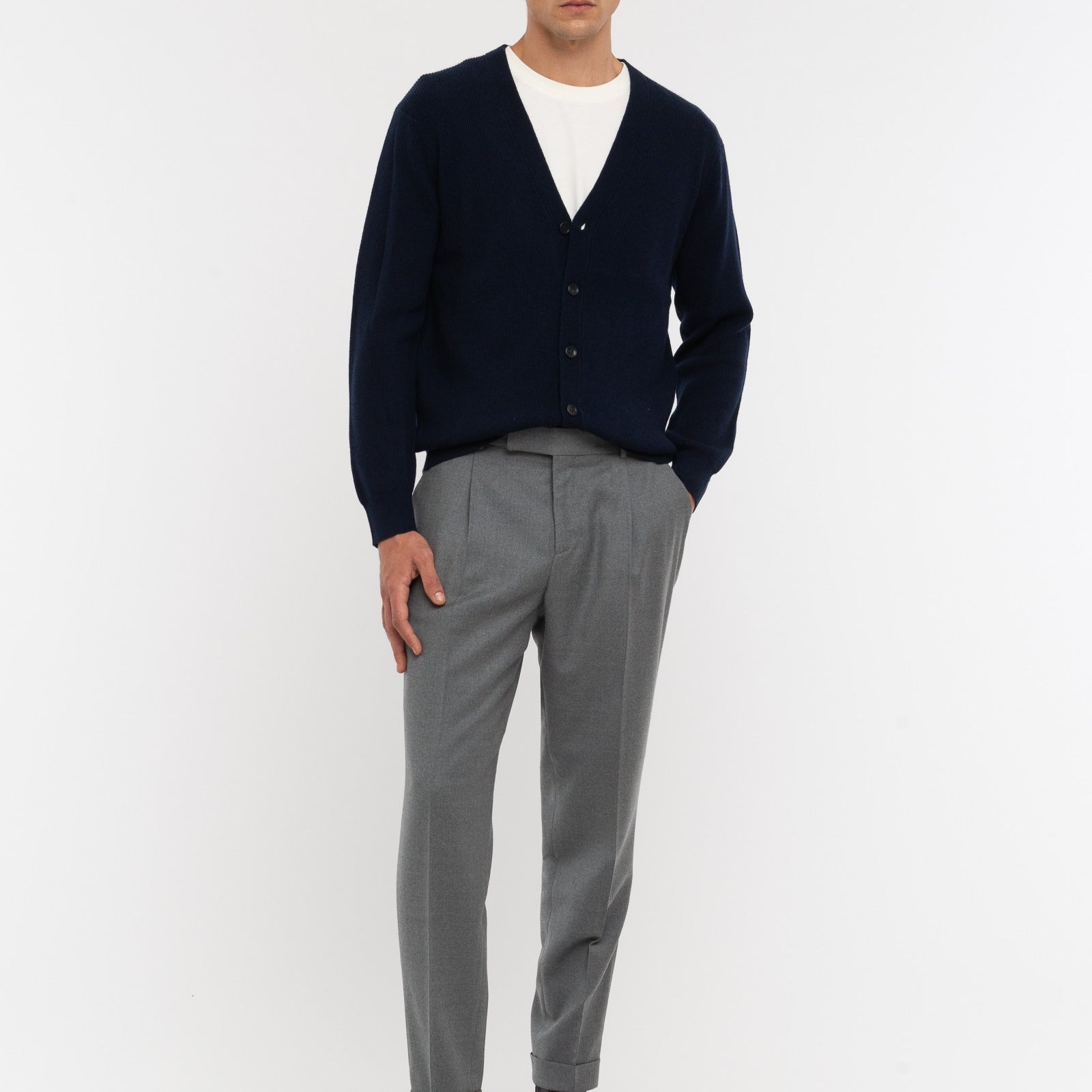 Pantalone pinces flanella di lana stretch 44 / GRIGIO