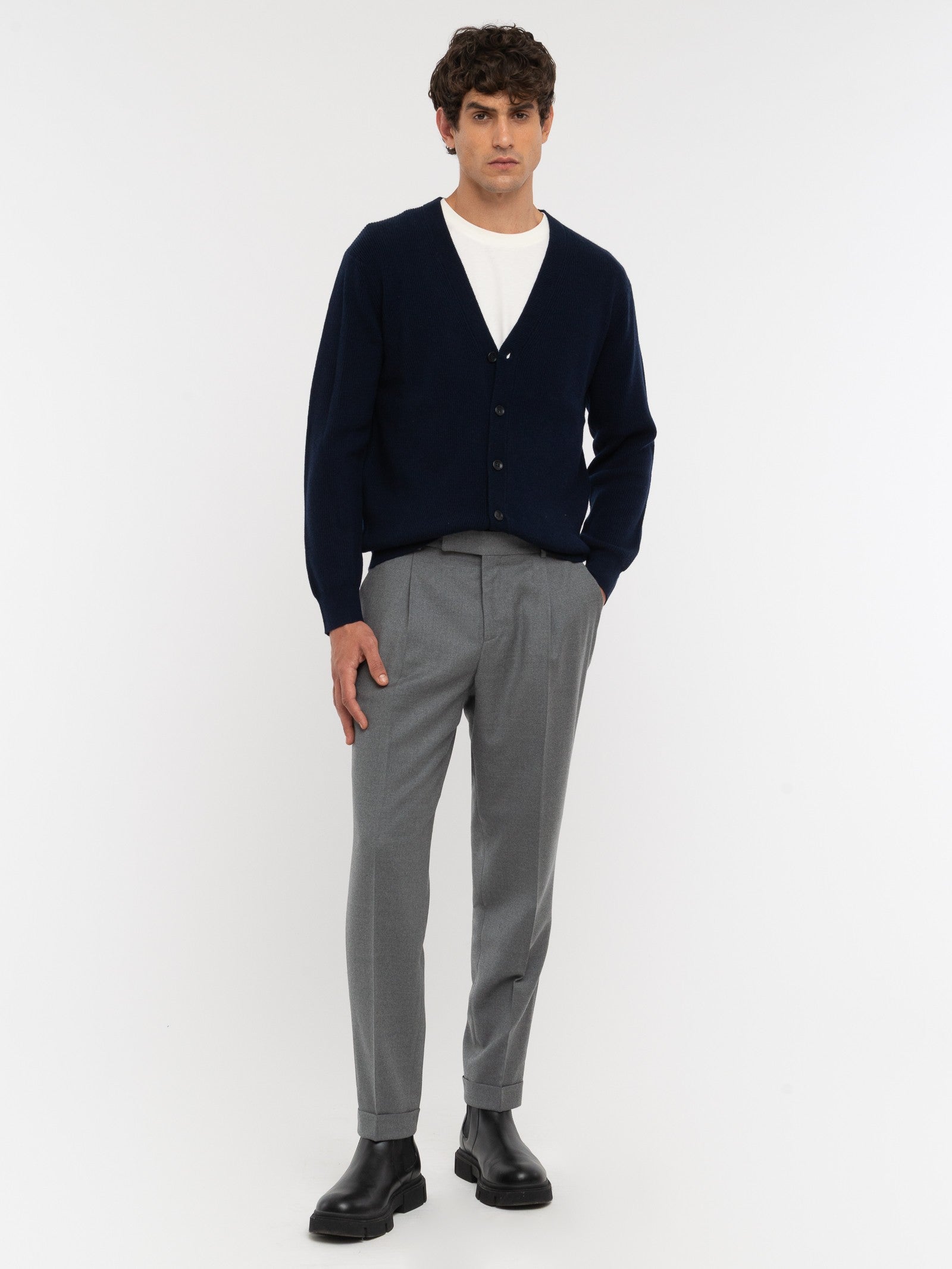 Pantalone pinces flanella di lana stretch 44 / GRIGIO