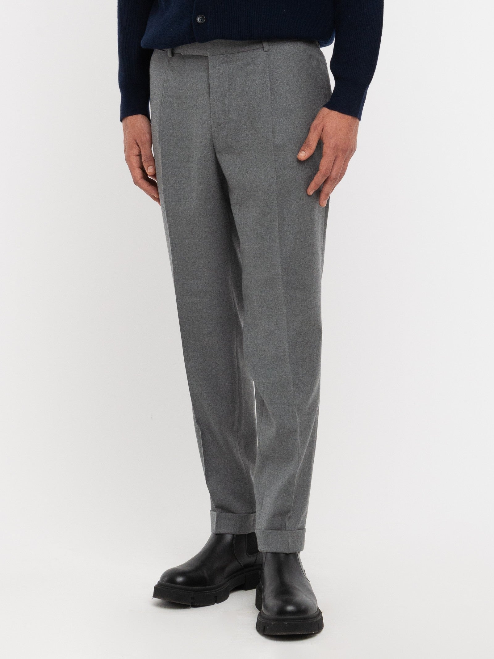 Pantalone pinces flanella di lana stretch 44 / GRIGIO