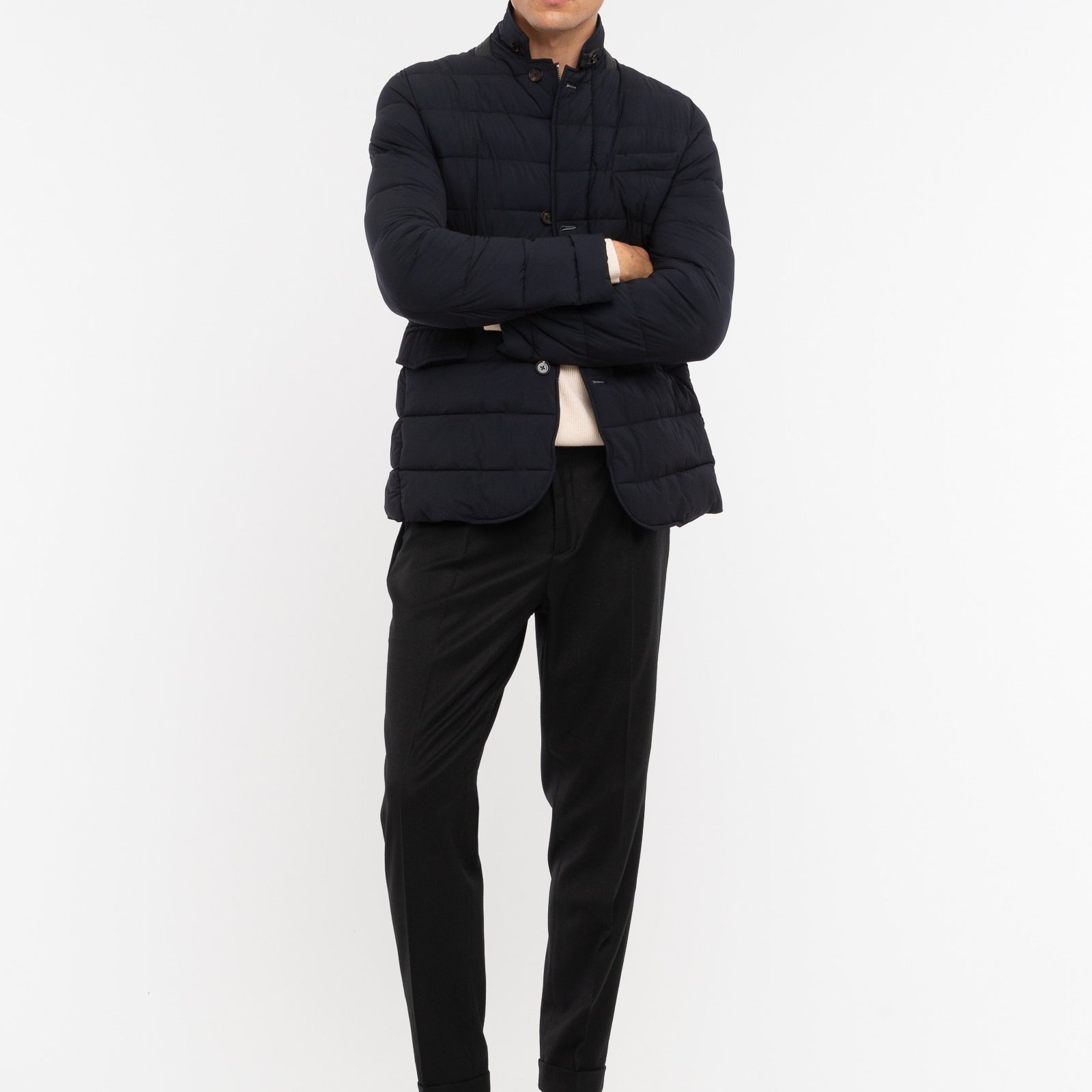 Pantalone pinces flanella di lana stretch 44 / NERO