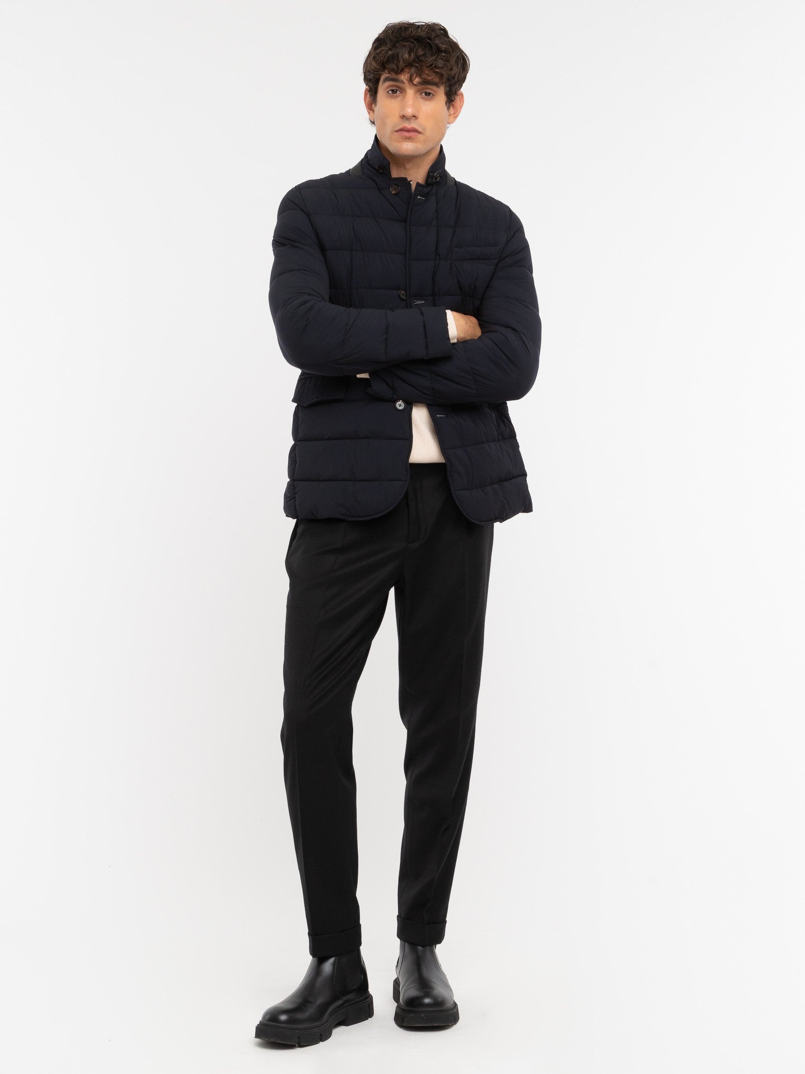 Pantalone pinces flanella di lana stretch 44 / NERO