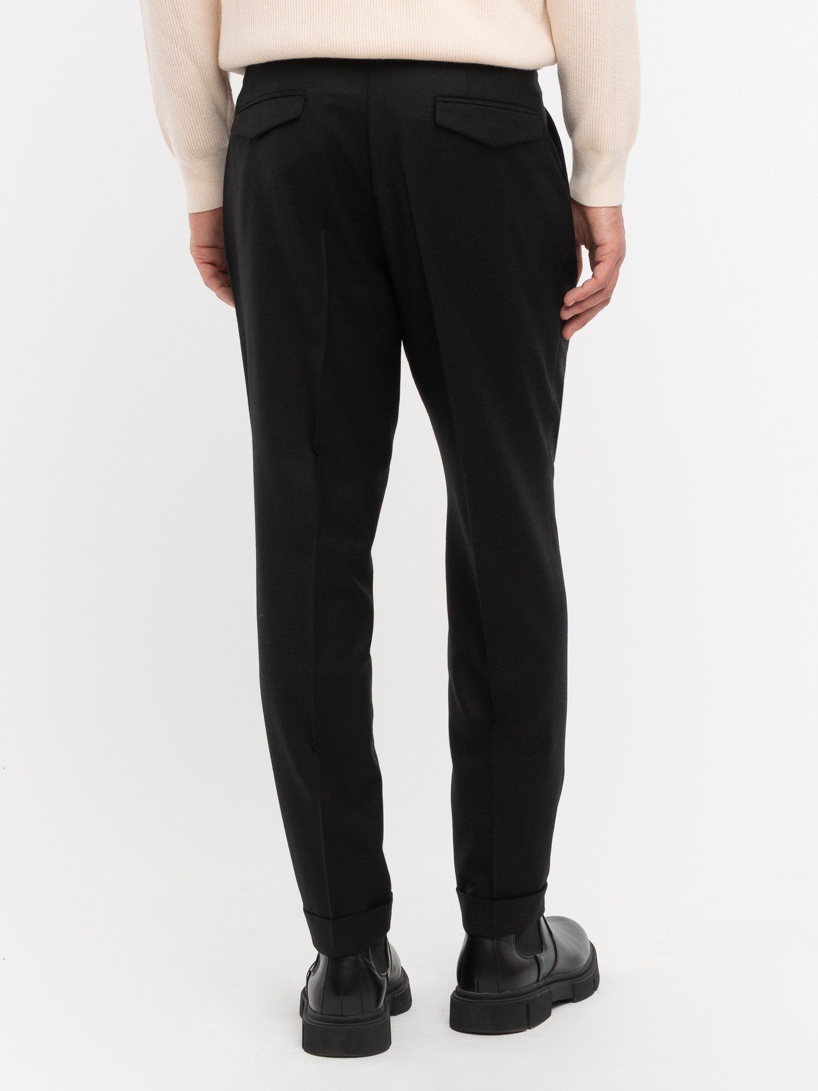 Pantalone pinces flanella di lana stretch 44 / NERO