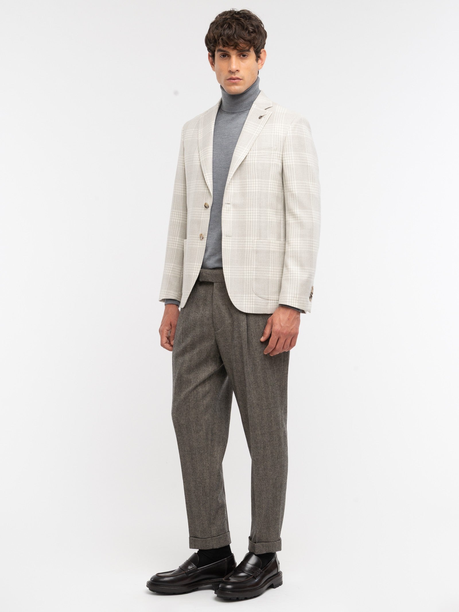 Pantalone pinces maxi resca misto lana stretch 44 / MARRONE