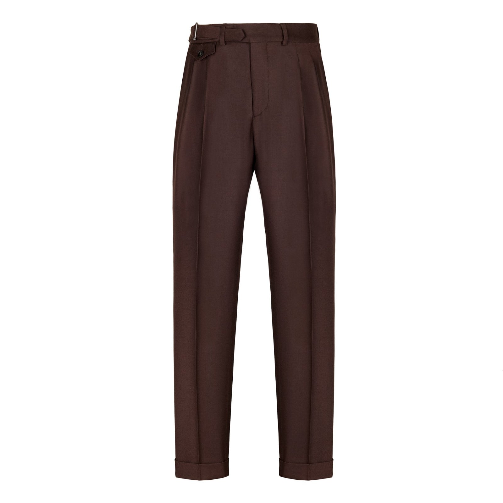 Pantalone doppia pinces flanella di lana stretch 44 / MARRONE