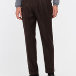 Pantalone doppia pinces flanella di lana stretch 44 / MARRONE