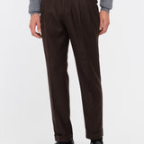 Pantalone doppia pinces flanella di lana stretch 44 / MARRONE
