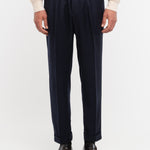 Pantalone doppia pinces flanella di lana stretch 44 / BLU