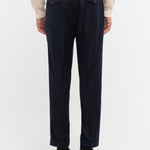 Pantalone doppia pinces flanella di lana stretch 44 / BLU