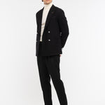 Giacca doppiopetto in flanella misto lana stretch 44 / NERO