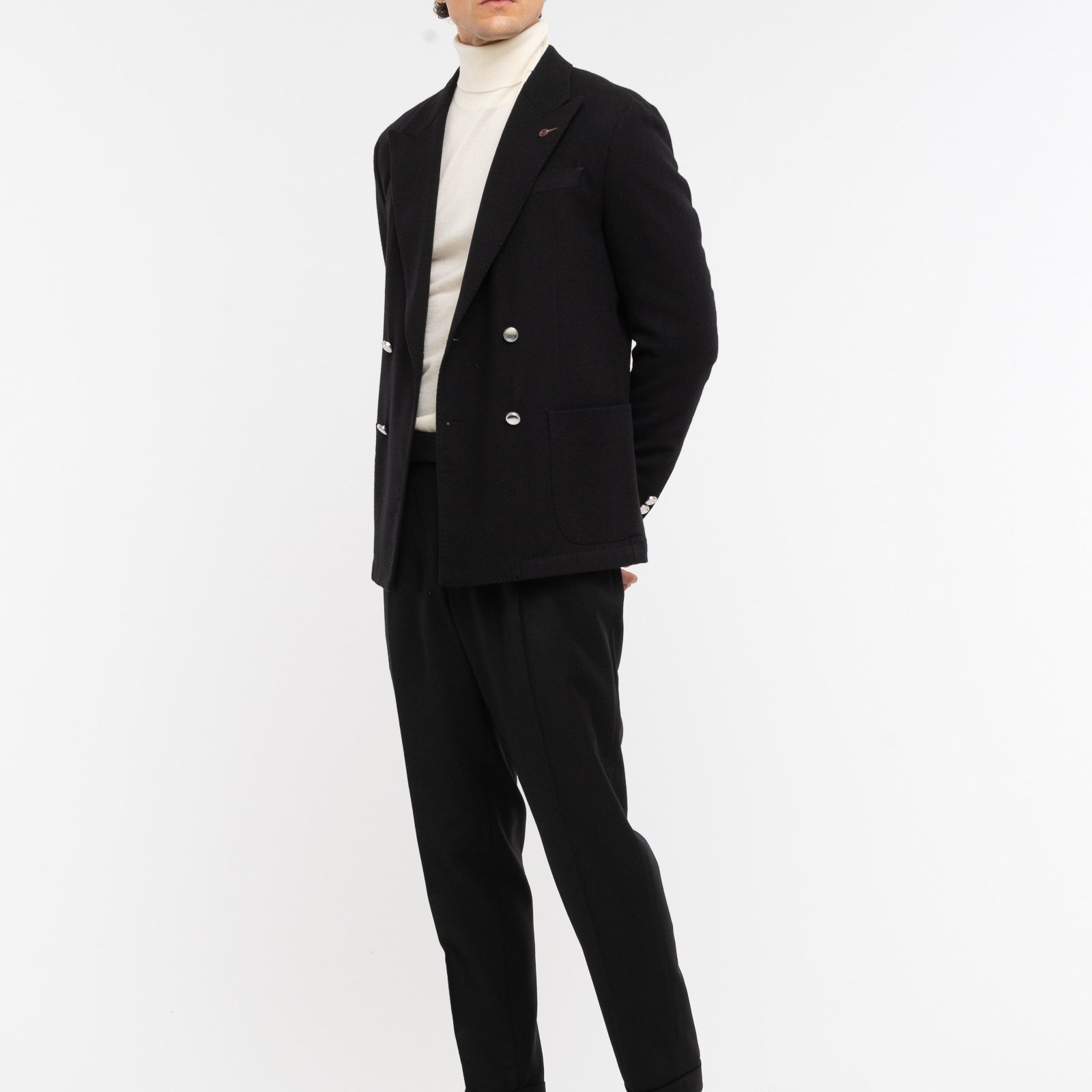 Giacca doppiopetto in flanella misto lana stretch 44 / NERO
