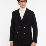 Giacca doppiopetto in flanella misto lana stretch 44 / NERO