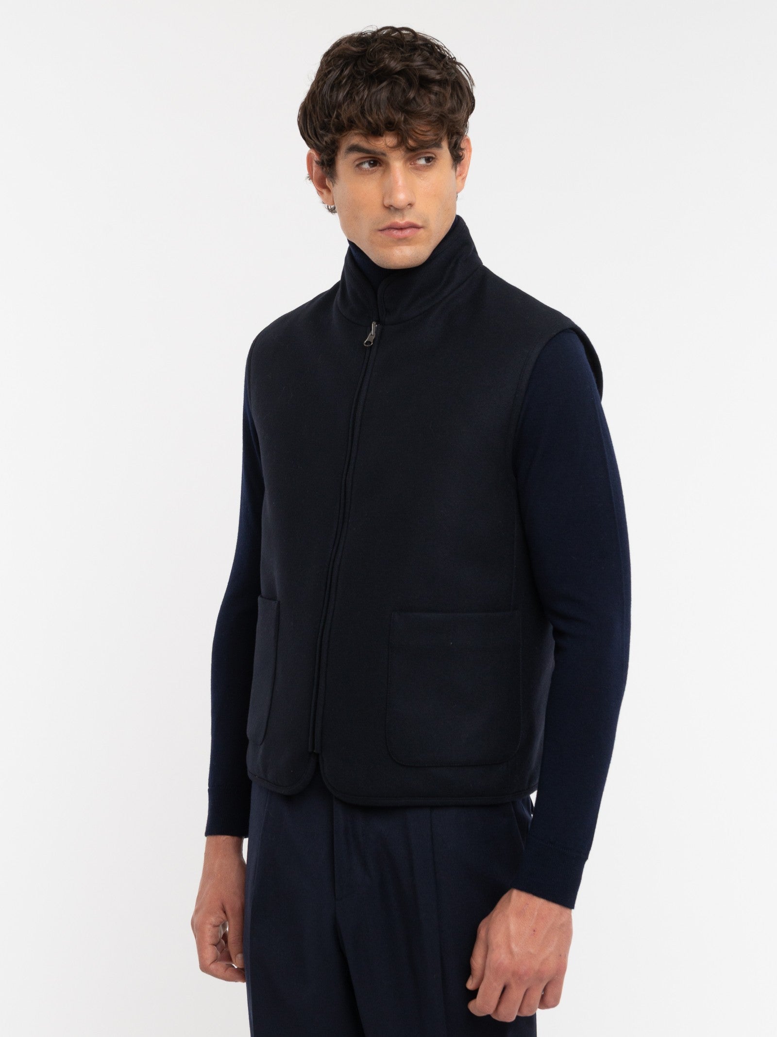 Gilet reversibile panno leggero misto lana 44 / BLU