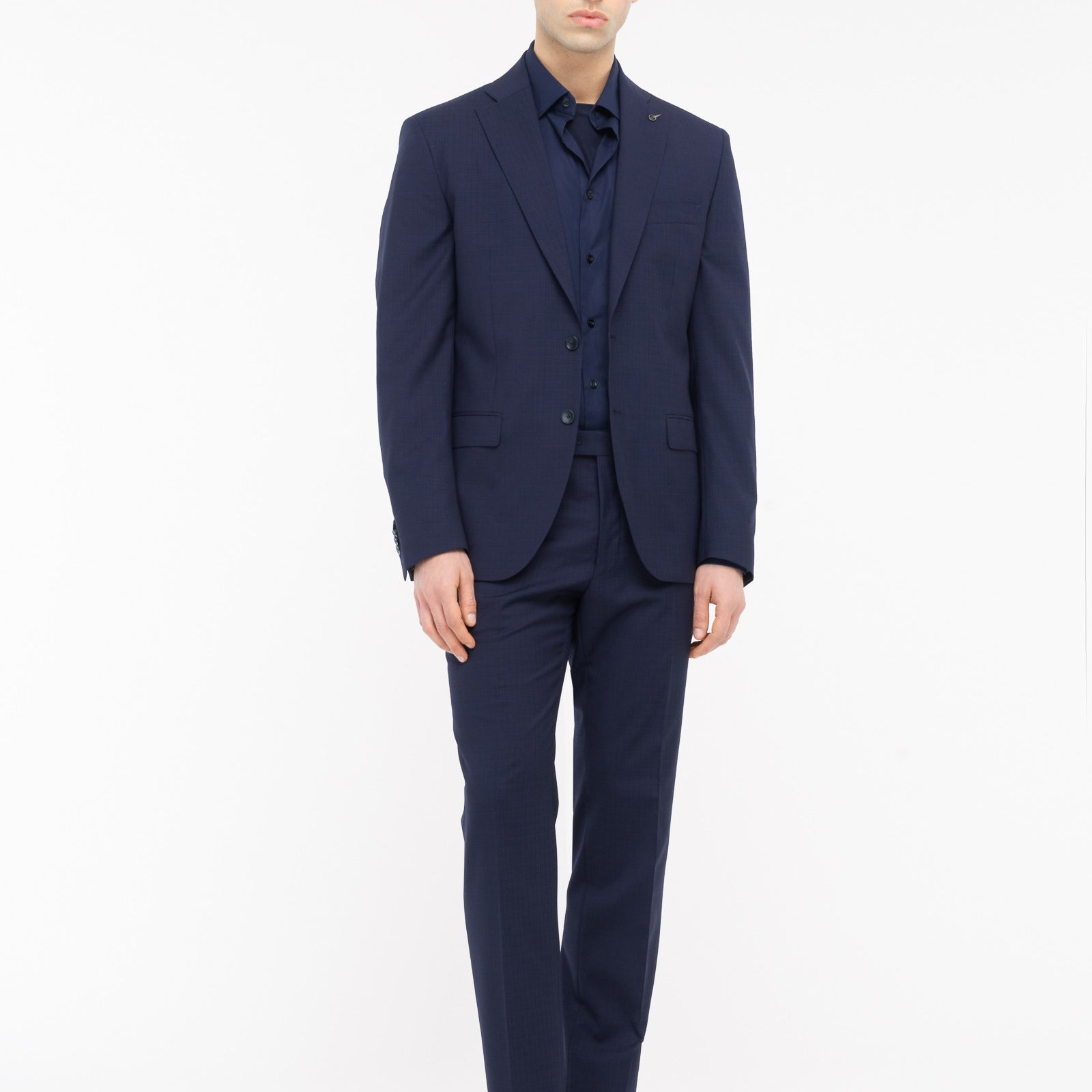 Abito micro check lana vergine super 110`s 44 / BLU