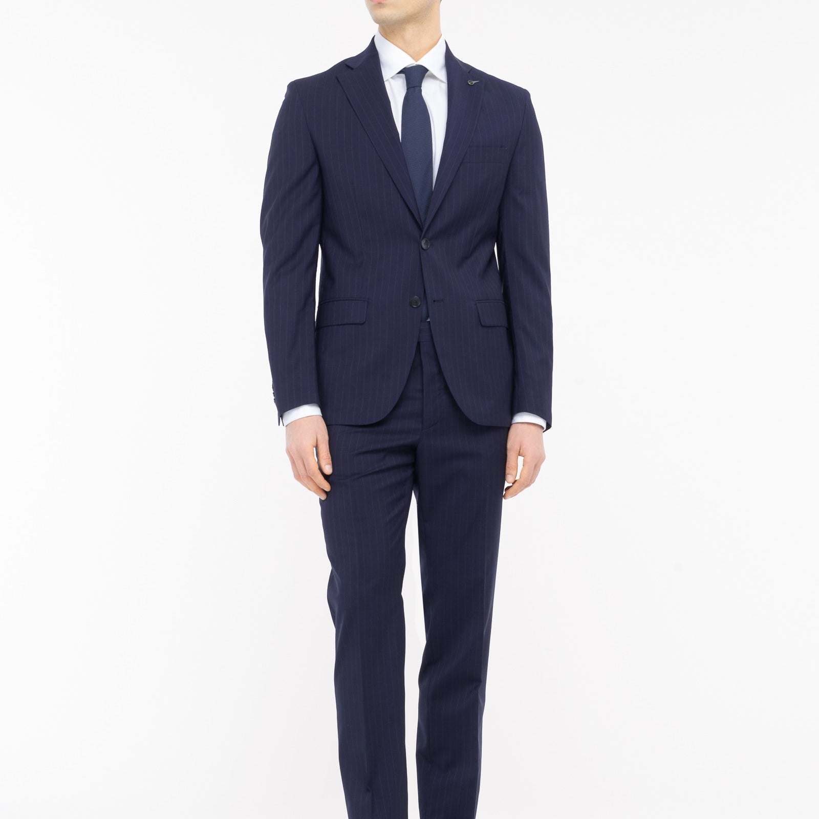 Abito gessato lana vergine super 100`s 44 / BLU