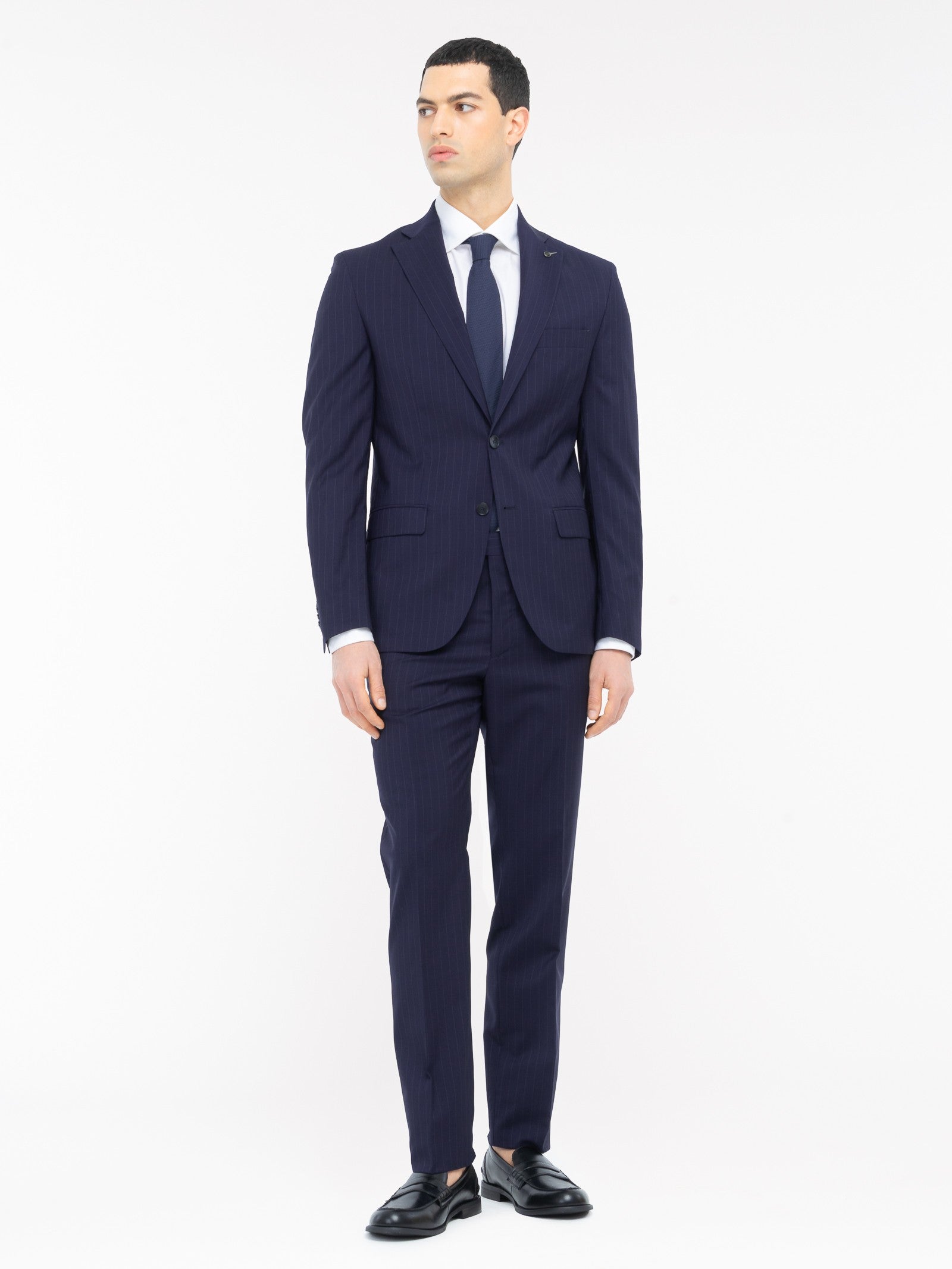 Abito gessato lana vergine super 100`s 44 / BLU