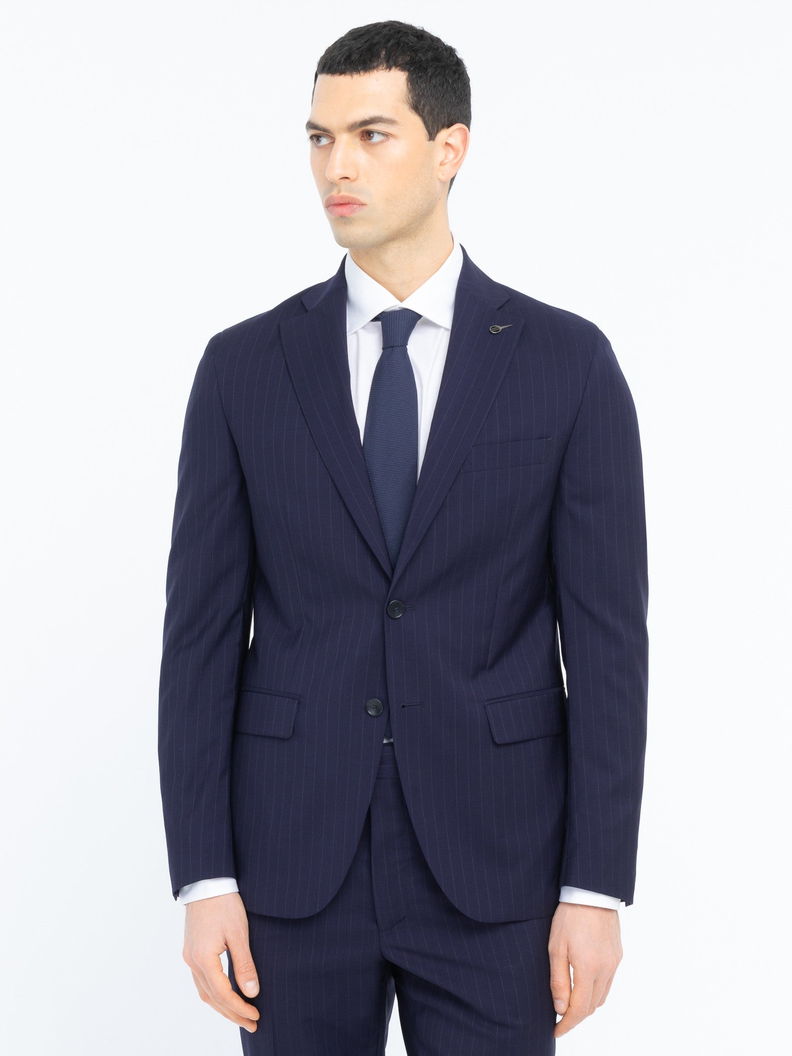 Abito gessato lana vergine super 100`s 44 / BLU