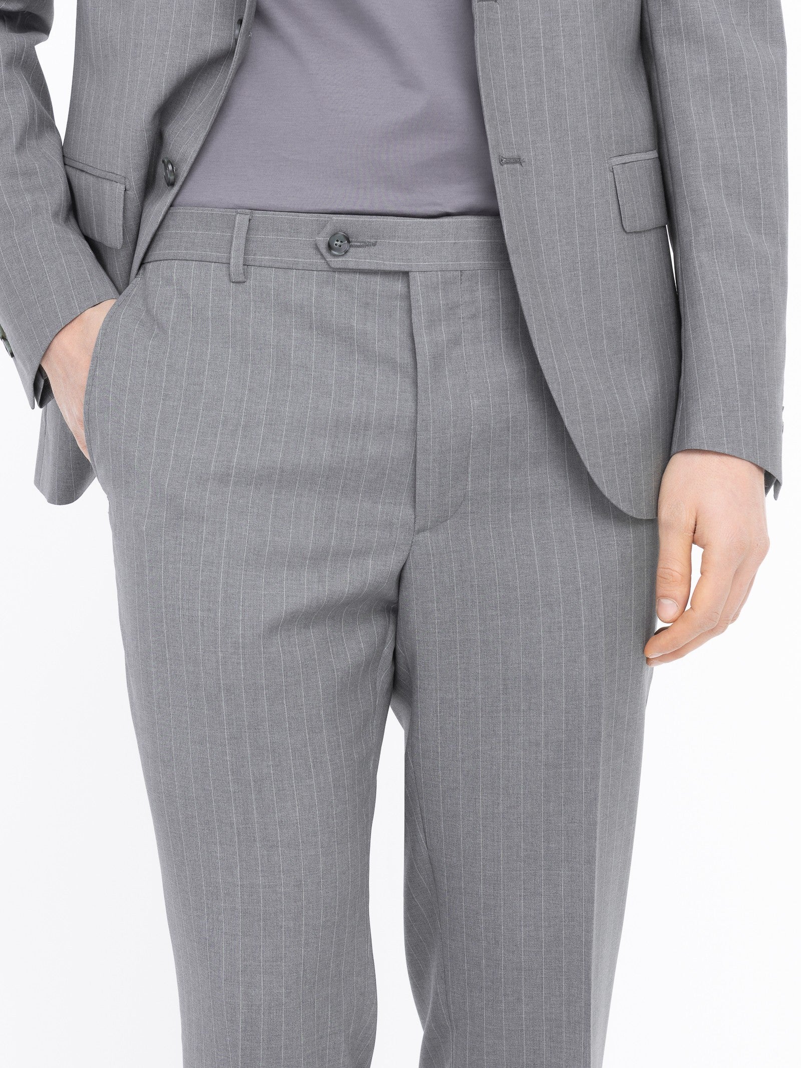 Abito gessato lana vergine super 100`s 44 / GRIGIO