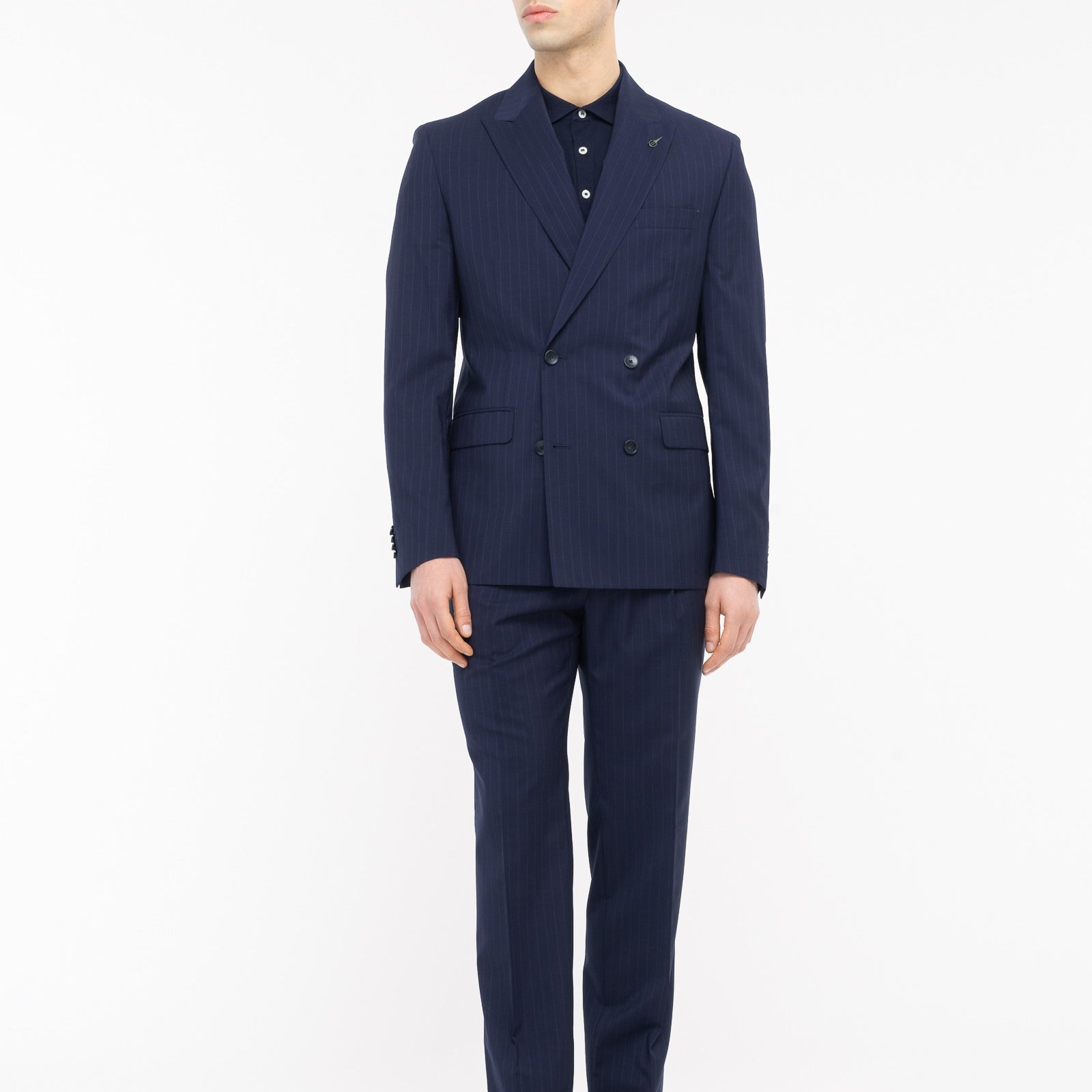 Abito doppiopetto gessato lana vergine super 100`s 44 / BLU