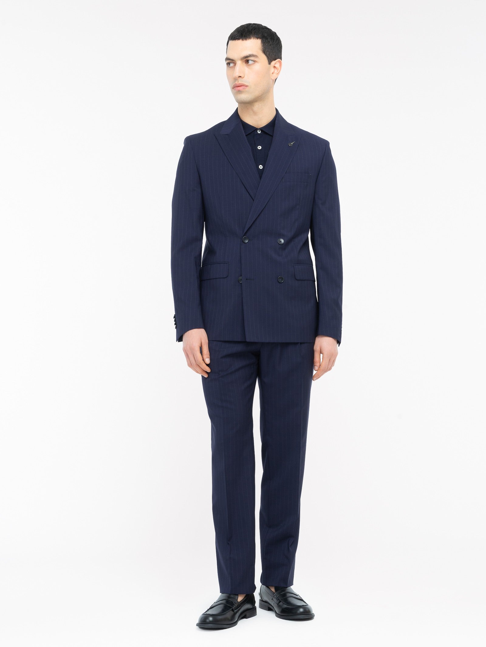 Abito doppiopetto gessato lana vergine super 100`s 44 / BLU