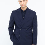 Abito doppiopetto gessato lana vergine super 100`s 44 / BLU