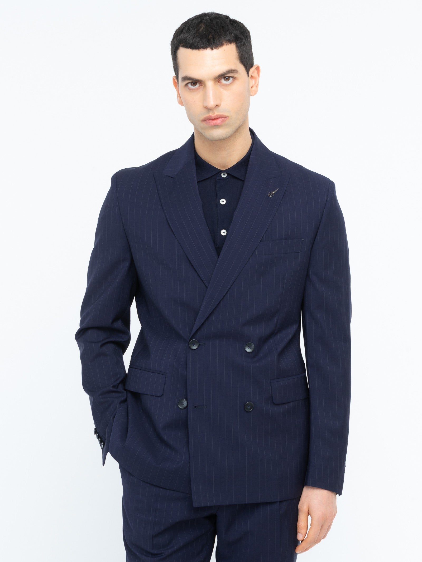 Abito doppiopetto gessato lana vergine super 100`s 44 / BLU