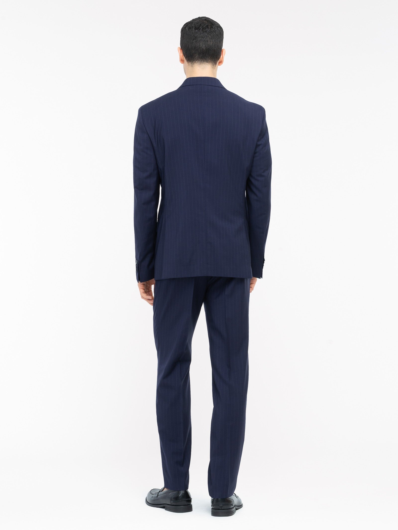 Abito doppiopetto gessato lana vergine super 100`s 44 / BLU