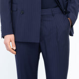 Abito doppiopetto gessato lana vergine super 100`s 44 / BLU