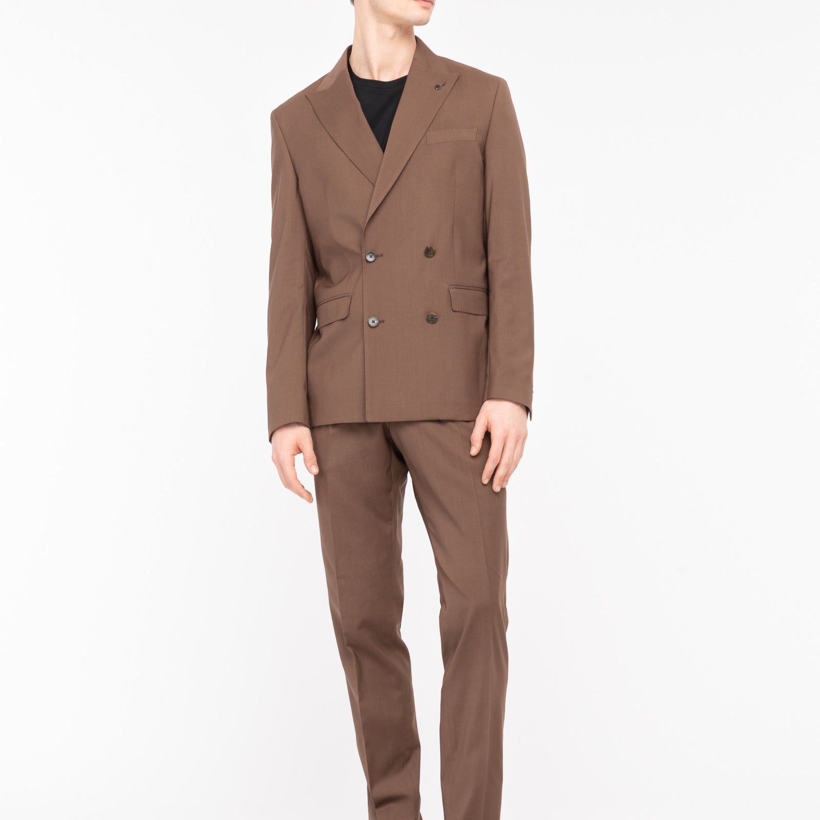 Abito doppiopetto fresco di lana stretch 44 / MARRONE