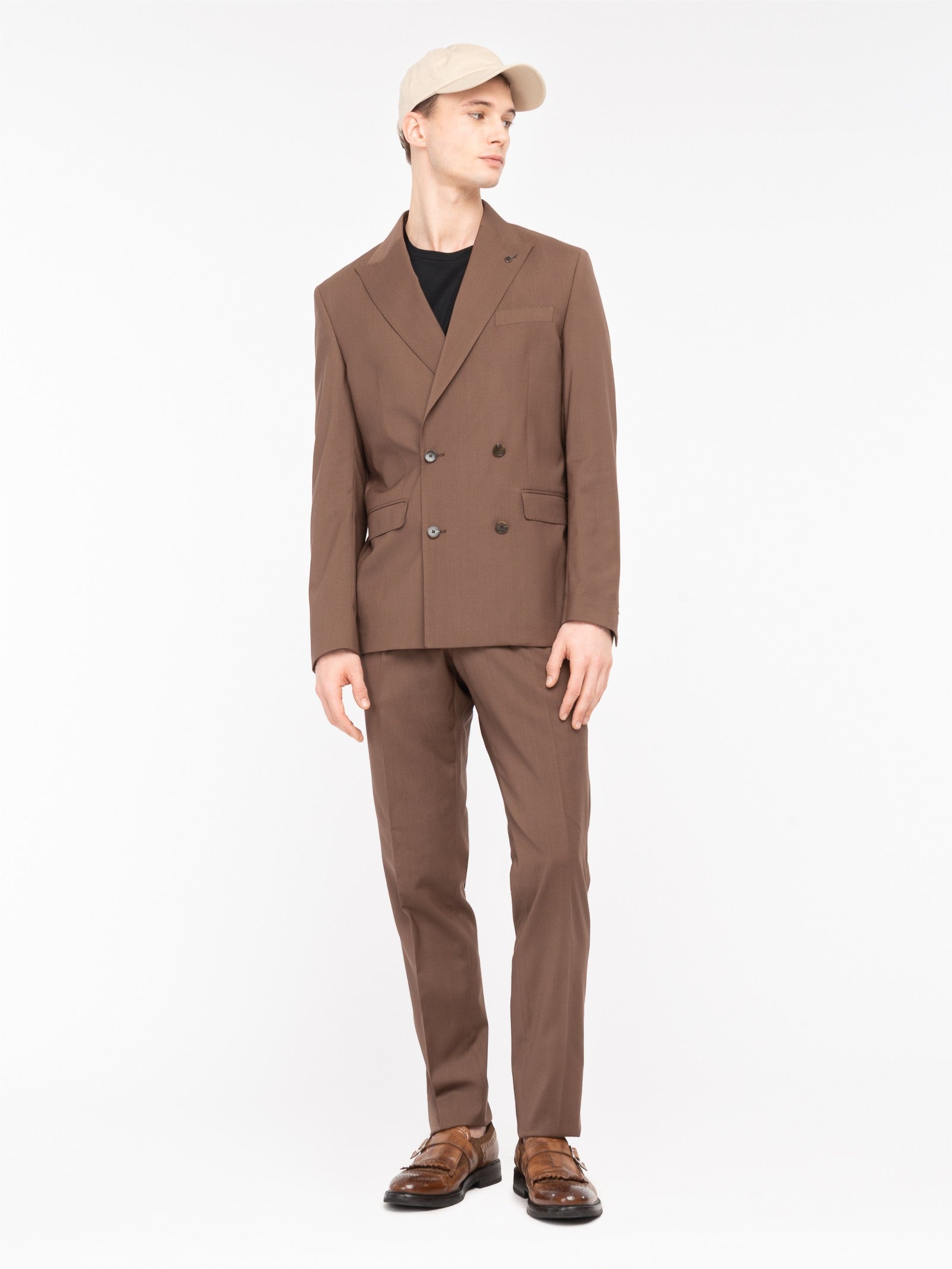 Abito doppiopetto fresco di lana stretch 44 / MARRONE