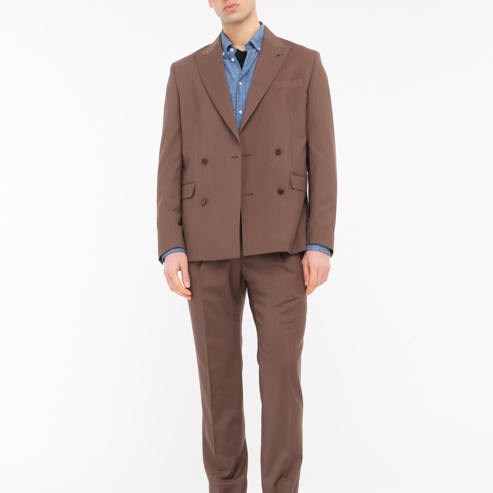 Abito doppiopetto fresco di lana stretch 44 / MARRONE