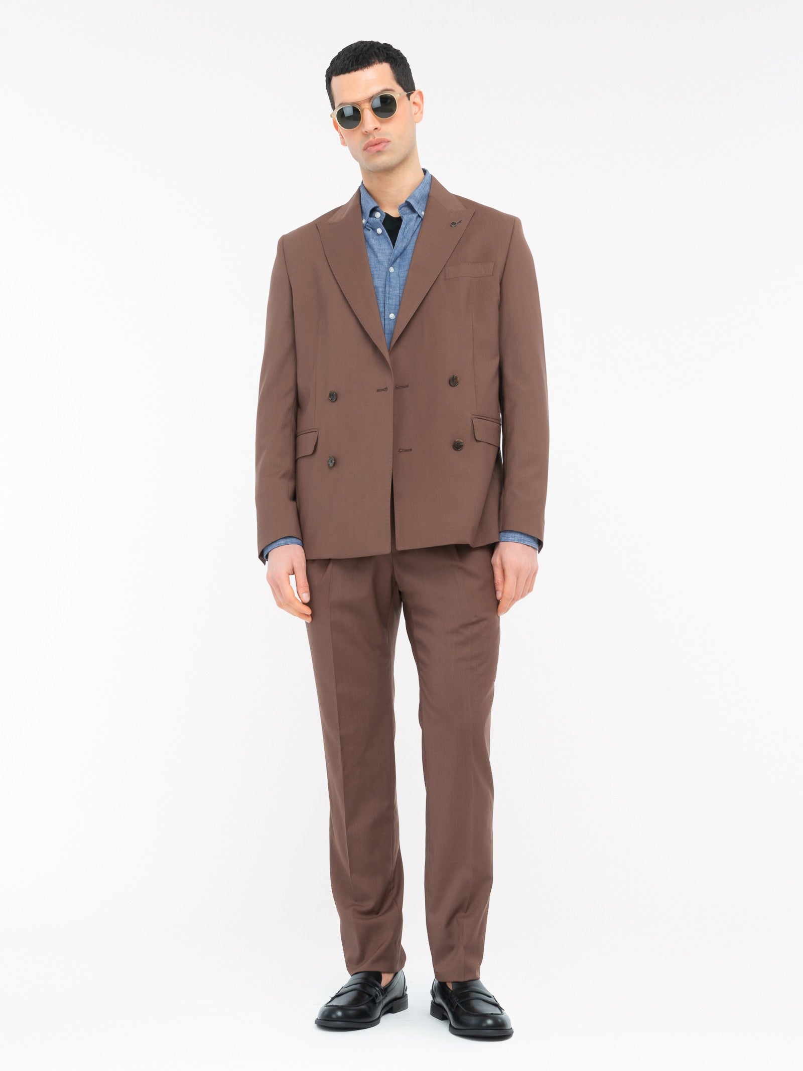 Abito doppiopetto fresco di lana stretch 44 / MARRONE