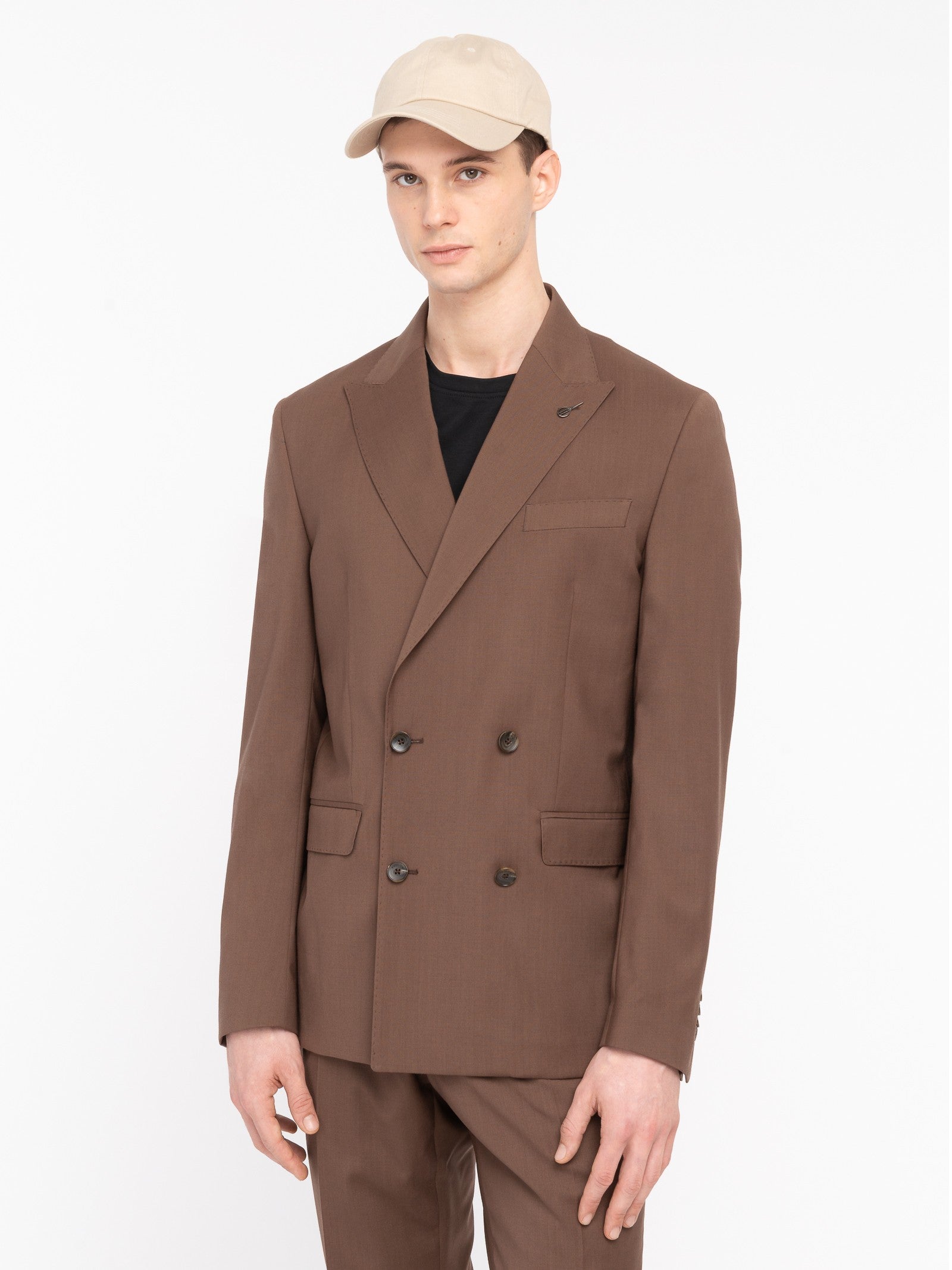 Abito doppiopetto fresco di lana stretch 44 / MARRONE