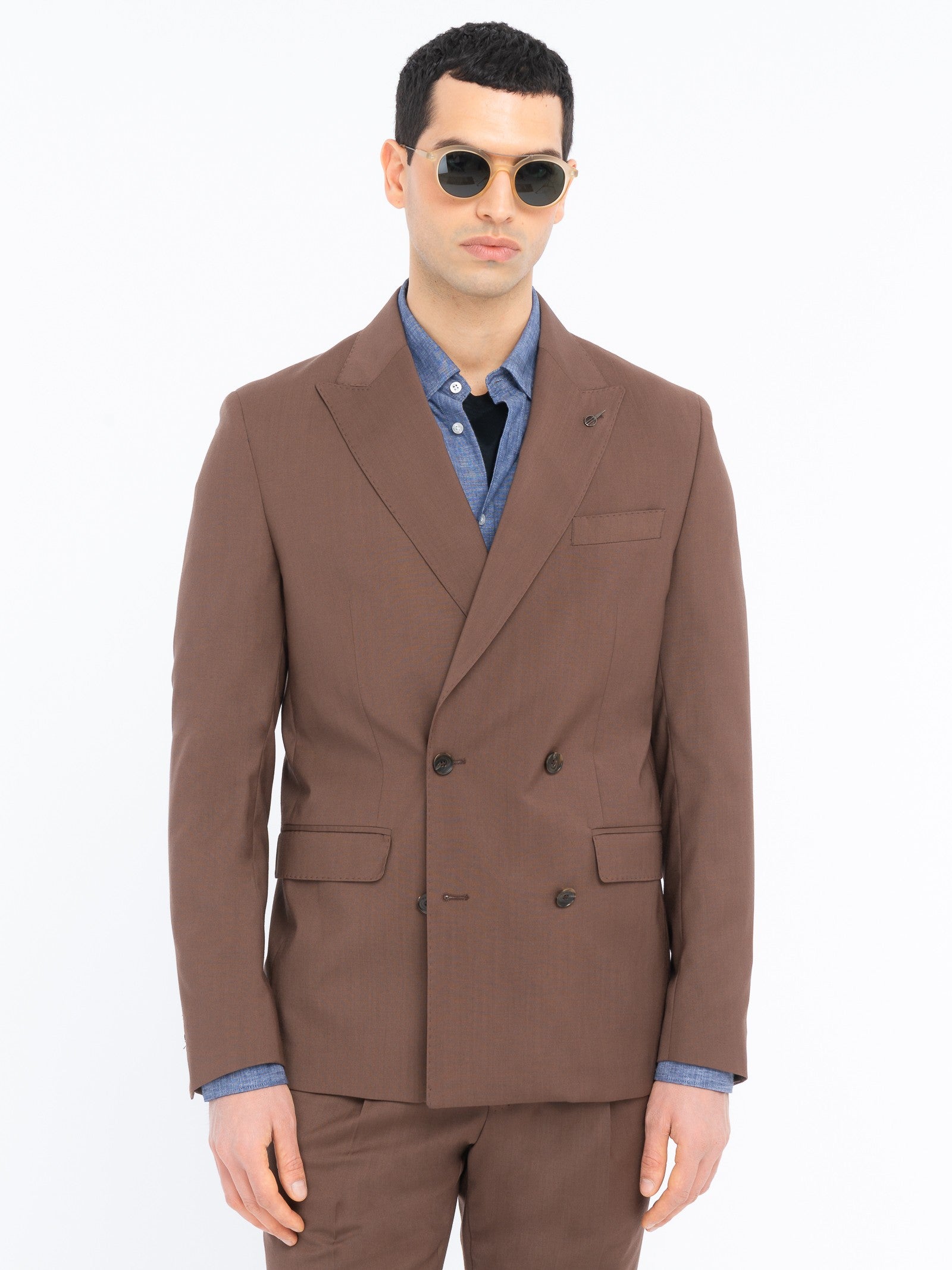 Abito doppiopetto fresco di lana stretch 44 / MARRONE