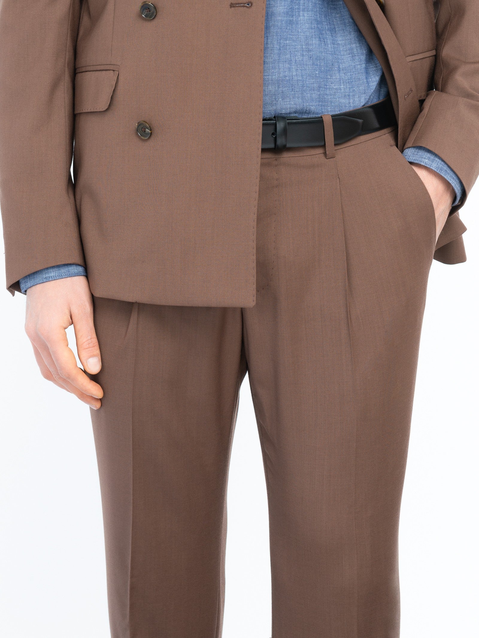 Abito doppiopetto fresco di lana stretch 44 / MARRONE