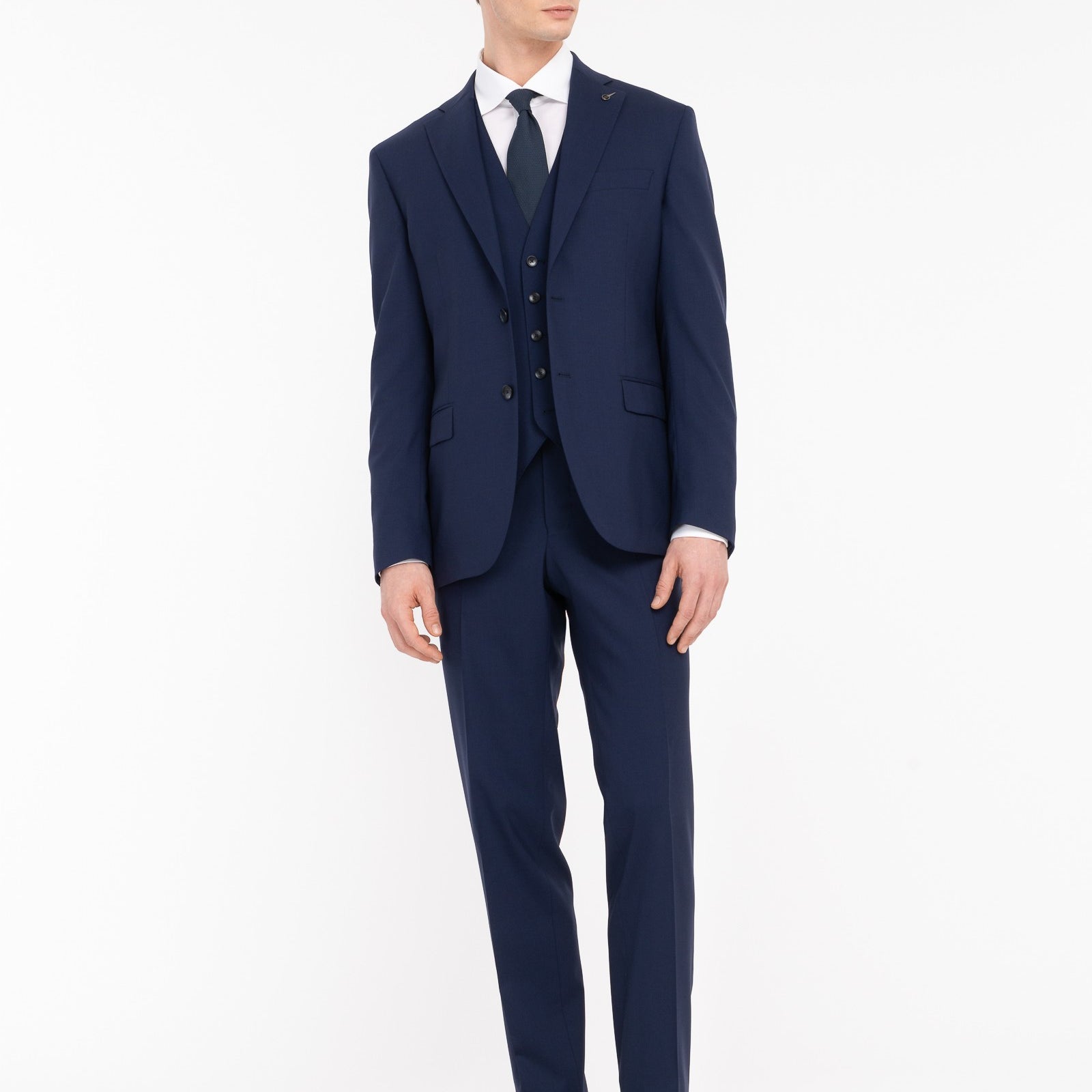 Abito con gilet fresco di lana stretch 44 / BLU