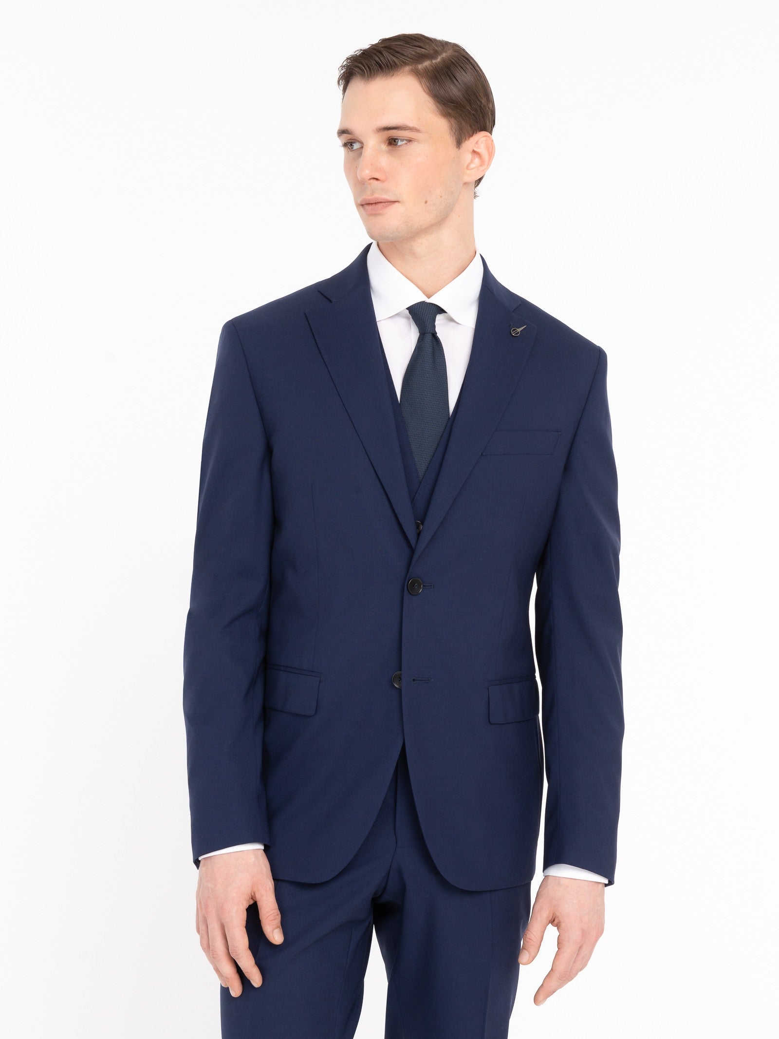 Abito con gilet fresco di lana stretch 44 / BLU