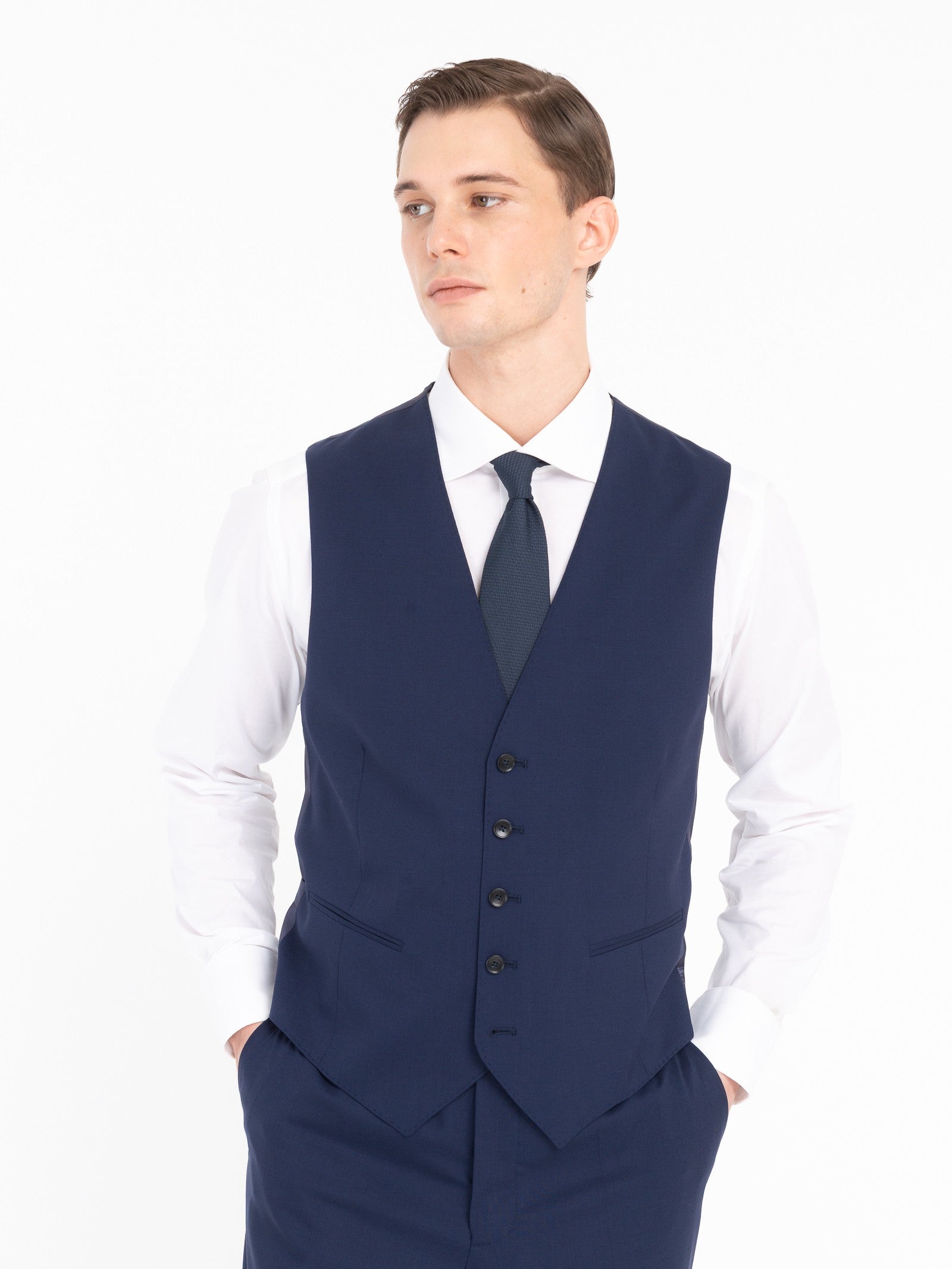 Abito con gilet fresco di lana stretch 44 / BLU
