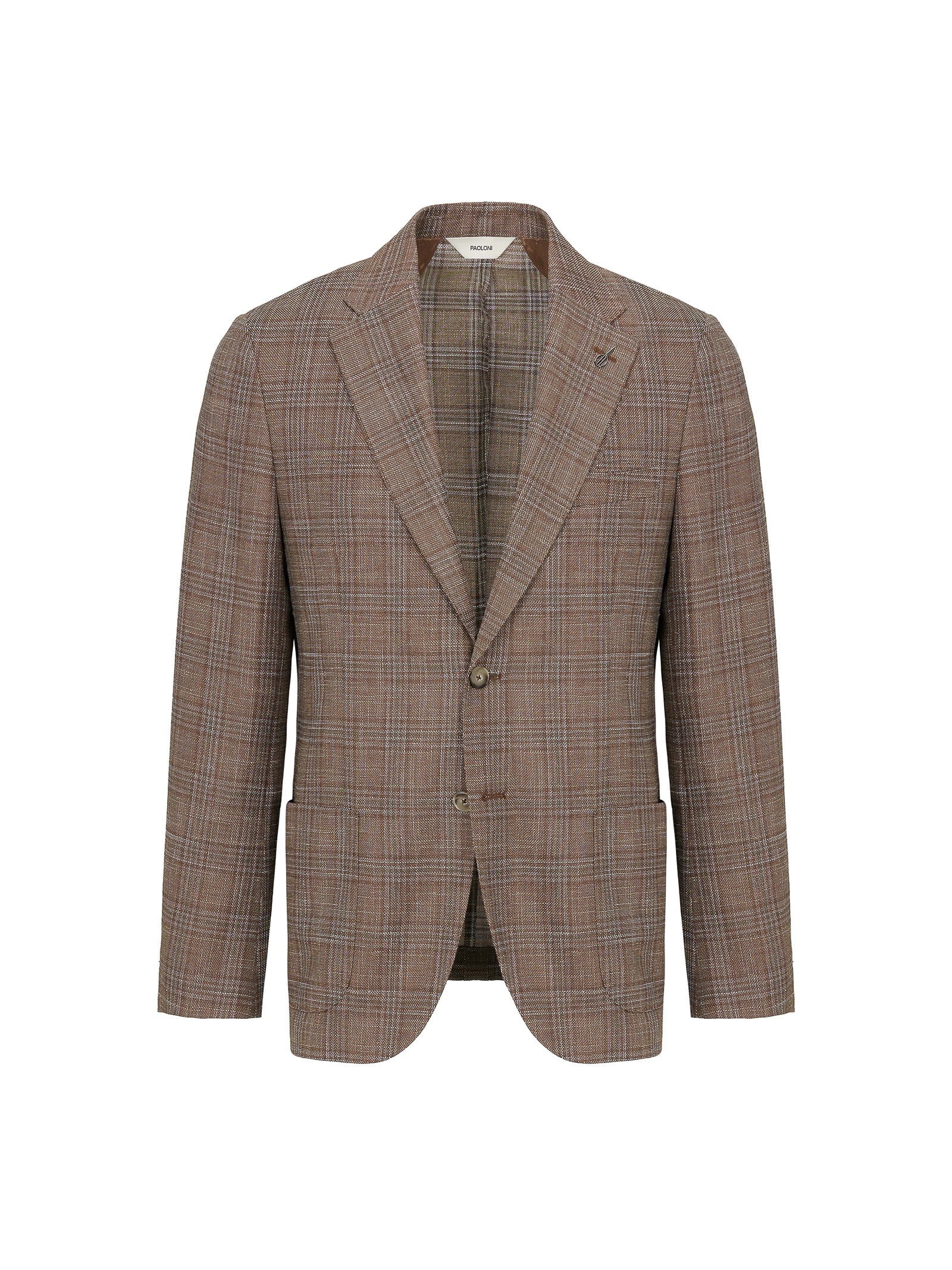 Giacca sfoderata macro check misto lana cotone 44 / MARRONE