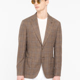 Giacca sfoderata macro check misto lana cotone 44 / MARRONE