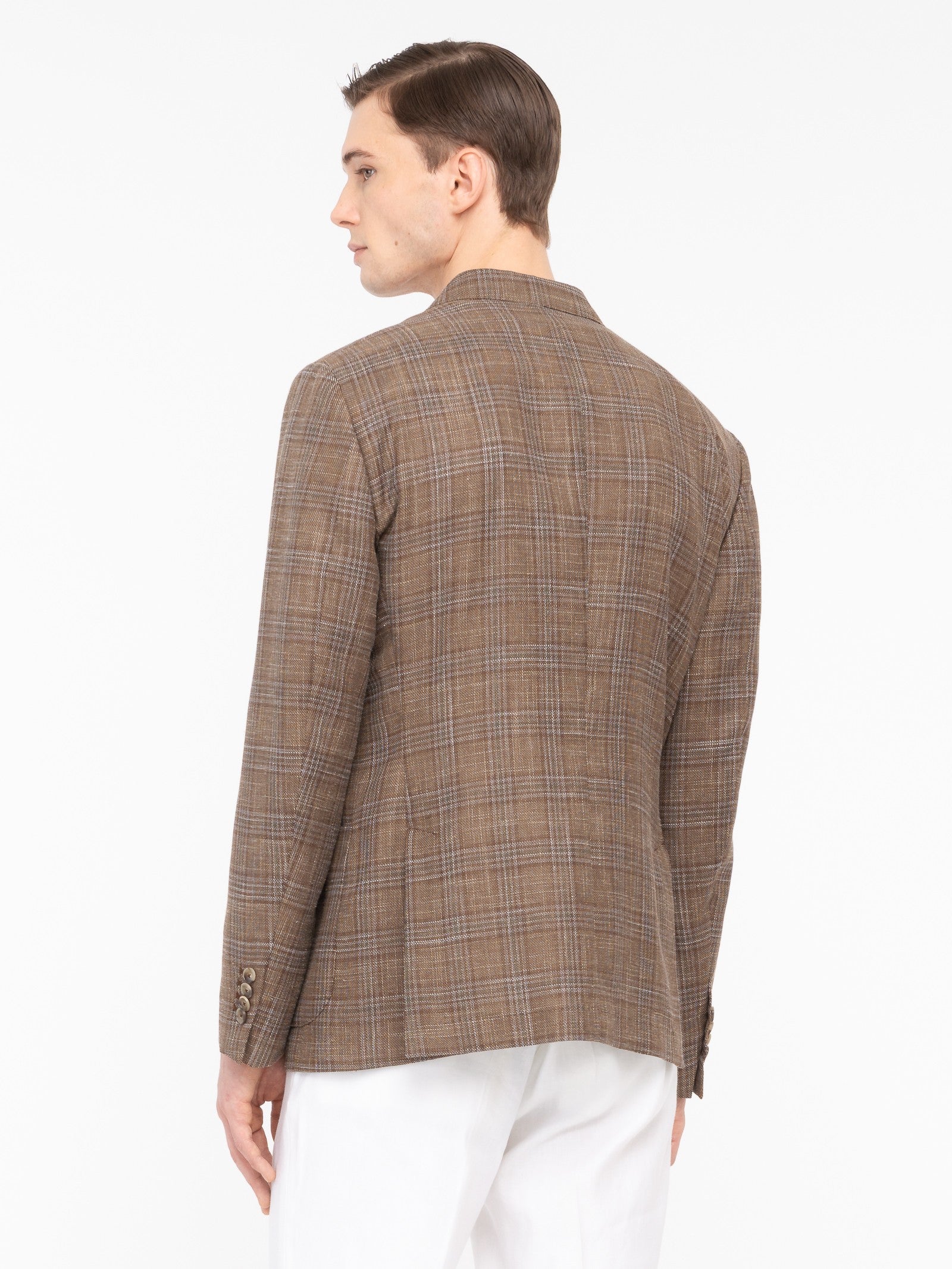 Giacca sfoderata macro check misto lana cotone 44 / MARRONE