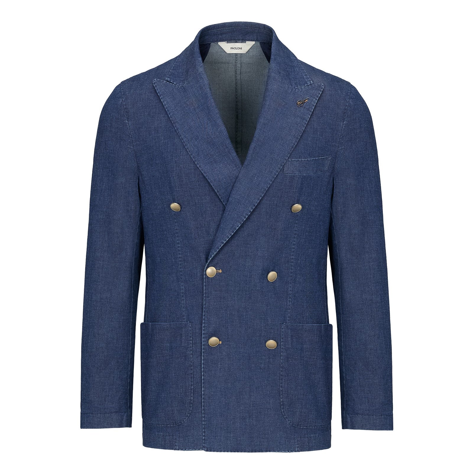 Giacca doppiopetto lavata chambray di cotone stretch 44 / BLU