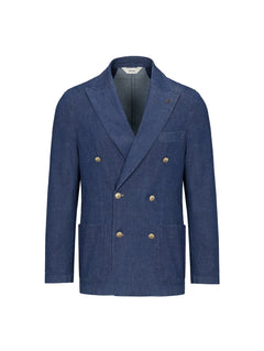 Giacca doppiopetto lavata chambray di cotone stretch 44 / BLU