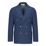 Giacca doppiopetto lavata chambray di cotone stretch 44 / BLU