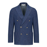 Giacca doppiopetto lavata chambray di cotone stretch 44 / BLU