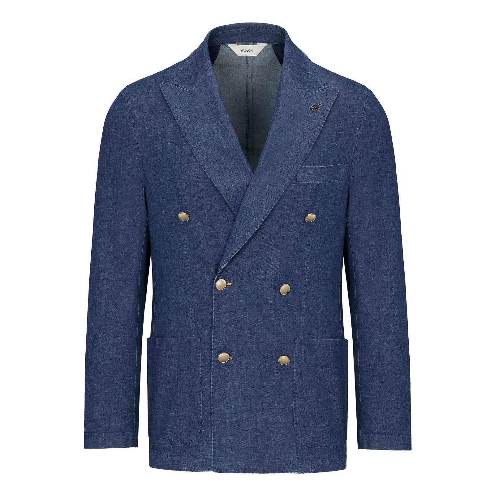 Giacca doppiopetto lavata chambray di cotone stretch 44 / BLU