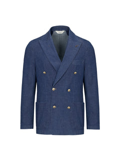 Giacca doppiopetto lavata chambray di cotone stretch 44 / BLU