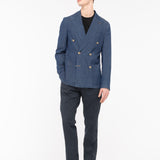 Giacca doppiopetto lavata chambray di cotone stretch 44 / BLU