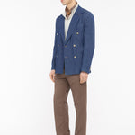 Giacca doppiopetto lavata chambray di cotone stretch 44 / BLU