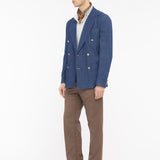Giacca doppiopetto lavata chambray di cotone stretch 44 / BLU