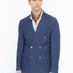 Giacca doppiopetto lavata chambray di cotone stretch 44 / BLU